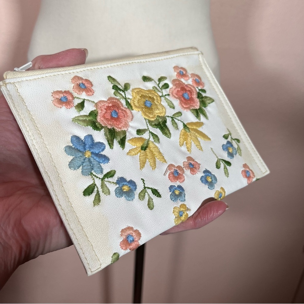 Vintage 40 50 Retro white Leather Pastel embroidered Cottagecore Clutch mini Bag - Picture 14 of 16
